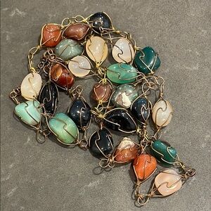Copper Wrapped Stones/Rocks Long Necklace